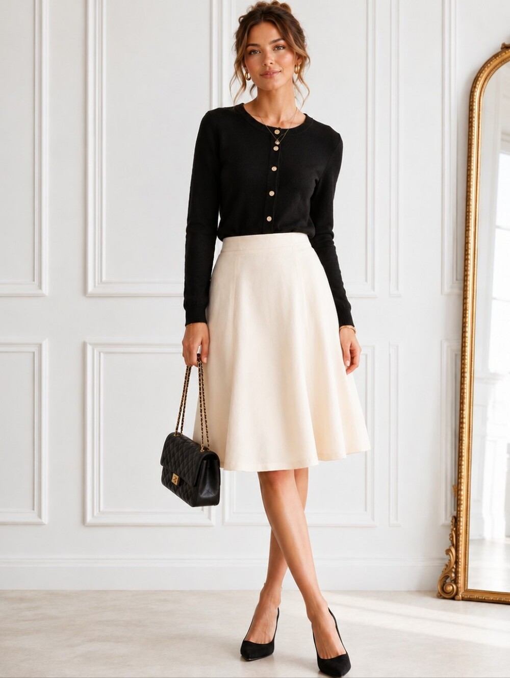 Kasper Linen Blend Lined A-Line Midi Skirt | Ivory | Classic Career | Size 10